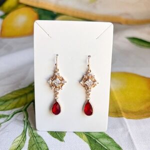 Boho Bridal Earrings, Ruby Teardrop, Bridgerton Jewelry, Victorian, Vintage